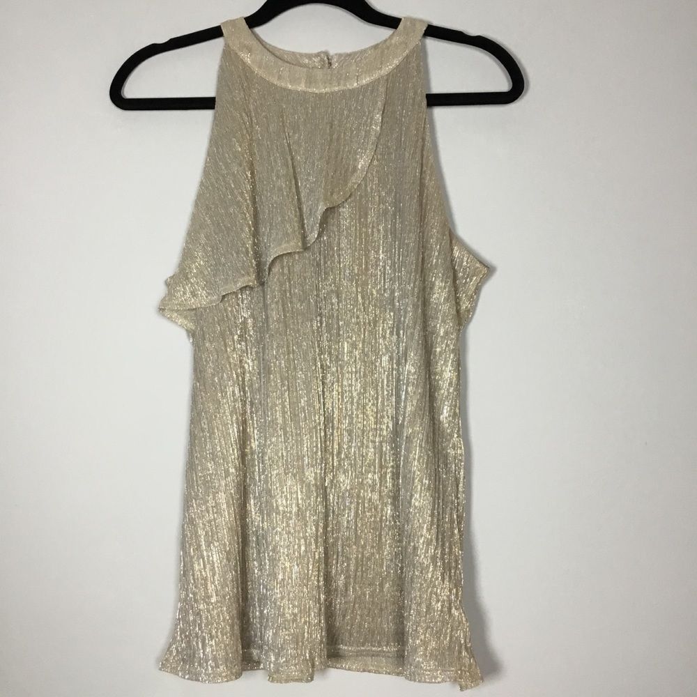 Nine West Silver gold metallic bling sleeveless top asymmetrical front size M